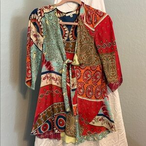 CAbi Multicolor Patchwork Kimono Top